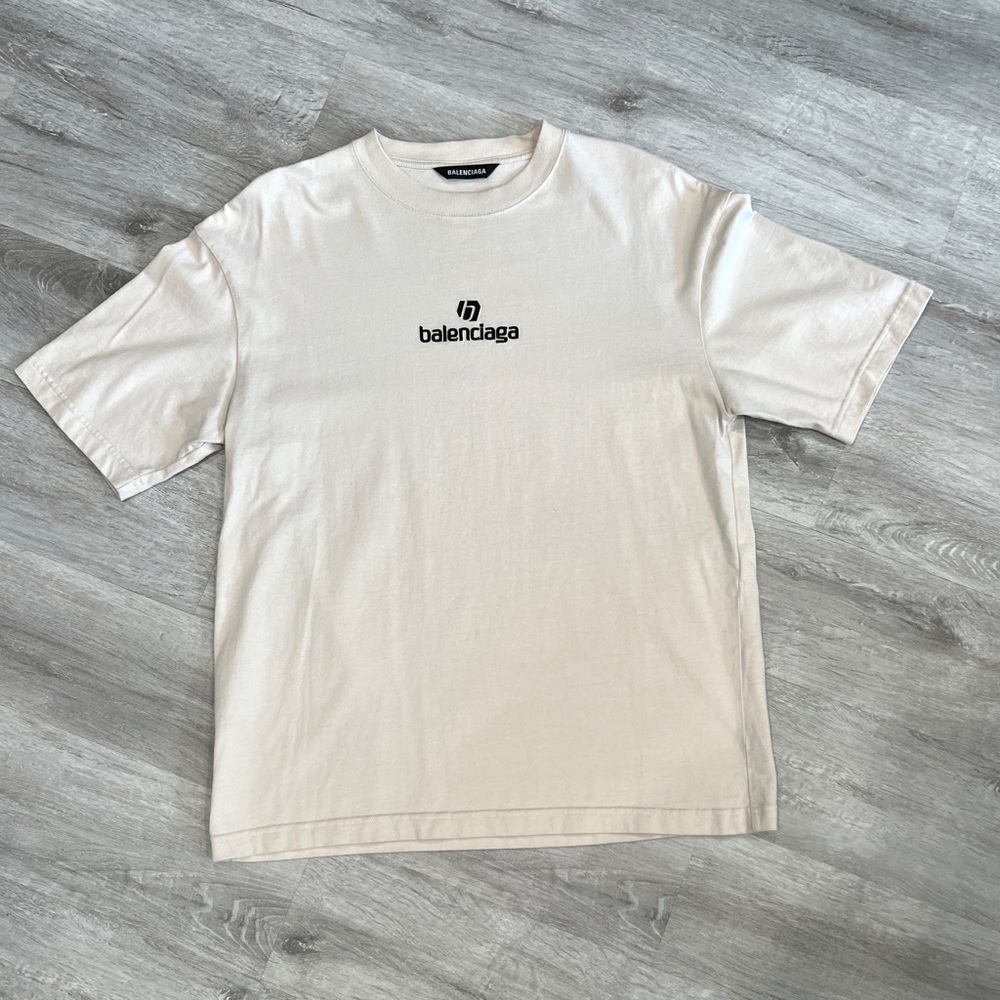 Balenciaga Beige Logo T-Shirt XS